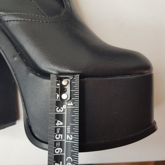 Shellys Nova Platform Boots EU 38 UK 5 Black Sock Vegan PU Party Statement BN - Picture 11 of 15
